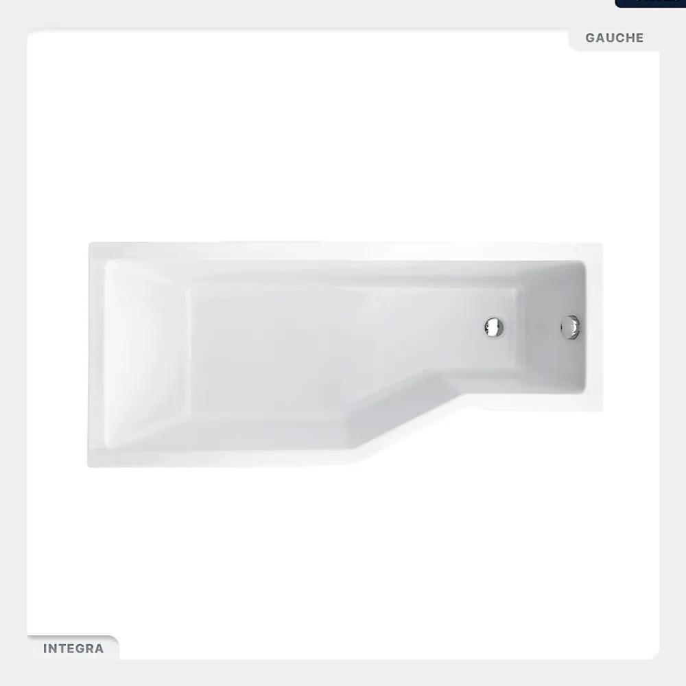 Baignoire Asymétrique|Besco Baignoire asymétrique - 150 x 75 cm - Gauche - avec Tablier - Pieds - Vidage Chrome - INTEGRA