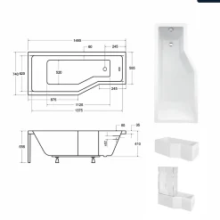 Baignoire Asymétrique|Besco Baignoire asymétrique - 150 x 75 cm - Gauche - avec Tablier - Pieds - Vidage Chrome - INTEGRA