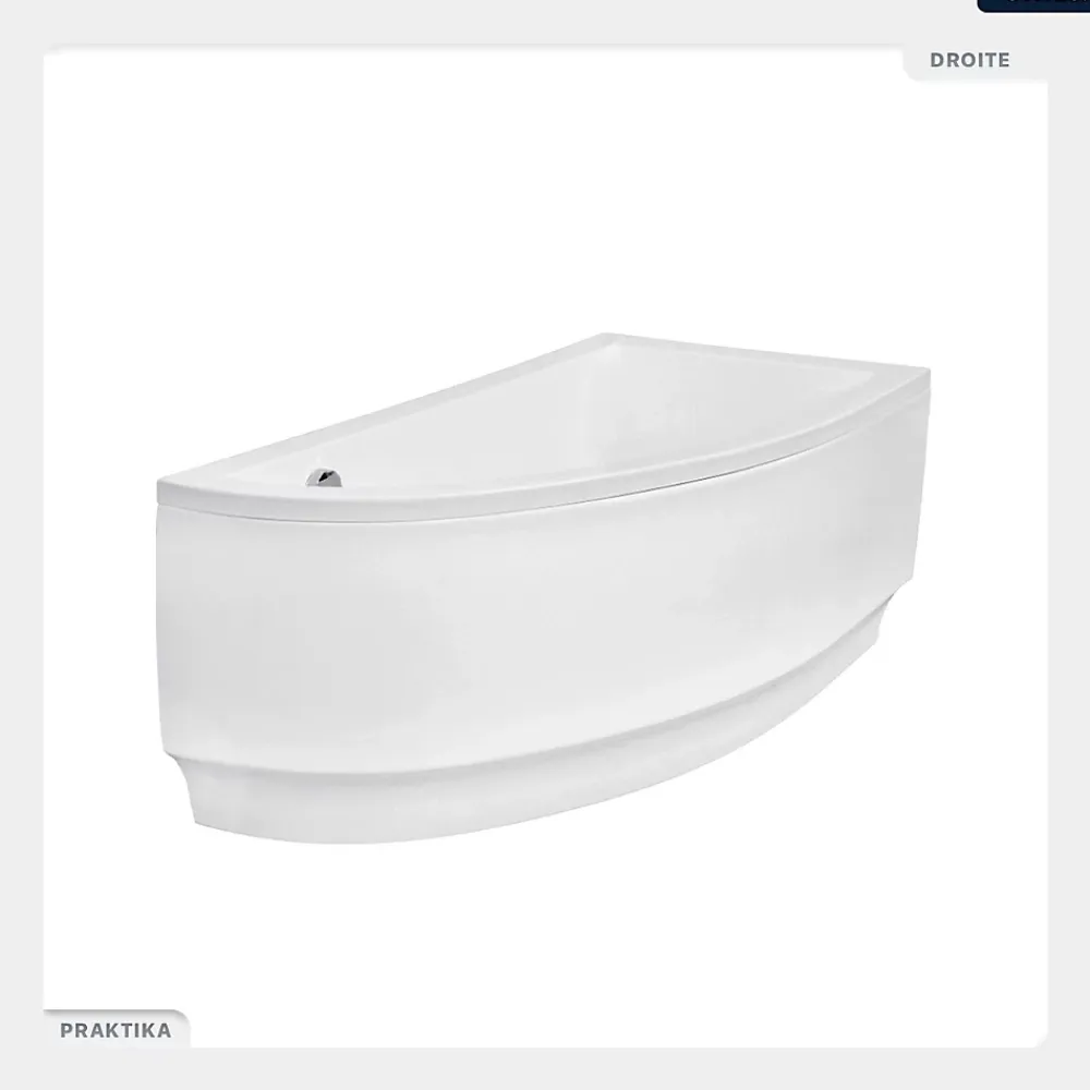 Baignoire Asymétrique|Besco Baignoire asymétrique - 140 x 70 cm - Droite - sans Habillage - avec Pieds - Vidage Chrome - PRAKTIKA