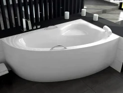 Besco Baignoire asymétrique - 150 x 100 cm - Droite - avec Habillage - Pieds - Vidage Chrome - NATALIA