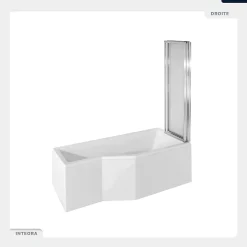 Baignoire Asymétrique|Besco Baignoire asymétrique - 170 x 75 cm - Droite - sans Habillage - avec Pieds - Pare Baignoire 3 Volets - Vidage Chrome - INTEGRA