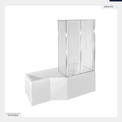 Baignoire Asymétrique|Besco Baignoire asymétrique - 170 x 75 cm - Droite - sans Habillage - avec Pieds - Pare Baignoire 3 Volets - Vidage Chrome - INTEGRA