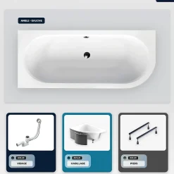 Besco Baignoire asymétrique - 180 x 80 cm - Gauche - avec Habillage - Pieds - Vidage Chrome - AVITA SLIM