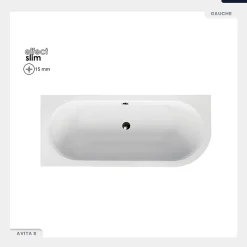 Besco Baignoire asymétrique - 180 x 80 cm - Gauche - avec Habillage - Pieds - Vidage Chrome - AVITA SLIM