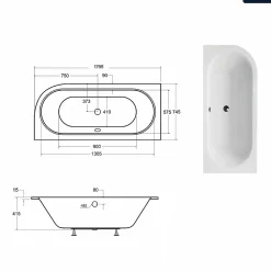 Besco Baignoire asymétrique - 180 x 80 cm - Gauche - avec Habillage - Pieds - Vidage Chrome - AVITA SLIM