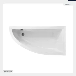 Besco Baignoire asymétrique - 150 x 70 cm - Droite - avec Tablier - Pieds - Vidage Chrome - PRAKTIKA