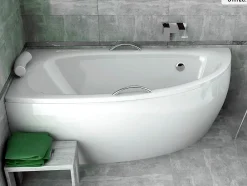 Baignoire Asymétrique|Besco Baignoire asymétrique - 150 x 70 cm - Gauche - avec Tablier - Pieds - Vidage Chrome - MILENA