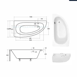 Baignoire Asymétrique|Besco Baignoire asymétrique - 150 x 70 cm - Gauche - avec Tablier - Pieds - Vidage Chrome - MILENA