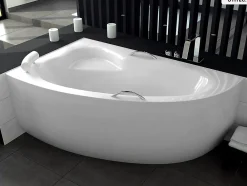Besco Baignoire asymétrique - 150 x 100 cm - Gauche - avec Habillage - Pieds - Vidage Chrome - NATALIA