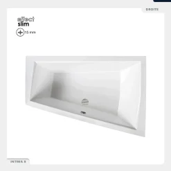 Baignoire Asymétrique|Besco Baignoire asymétrique - 170 x 125 cm - Droite - sans Habillage - avec Pieds - 2 Repose-têtes - Vidage Chrome - INTIMA SLIM