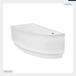 Besco Baignoire asymétrique - 140 x 70 cm - Gauche - avec Tablier - Pieds - Vidage Chrome - PRAKTIKA
