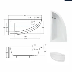 Besco Baignoire asymétrique - 140 x 70 cm - Gauche - avec Tablier - Pieds - Vidage Chrome - PRAKTIKA