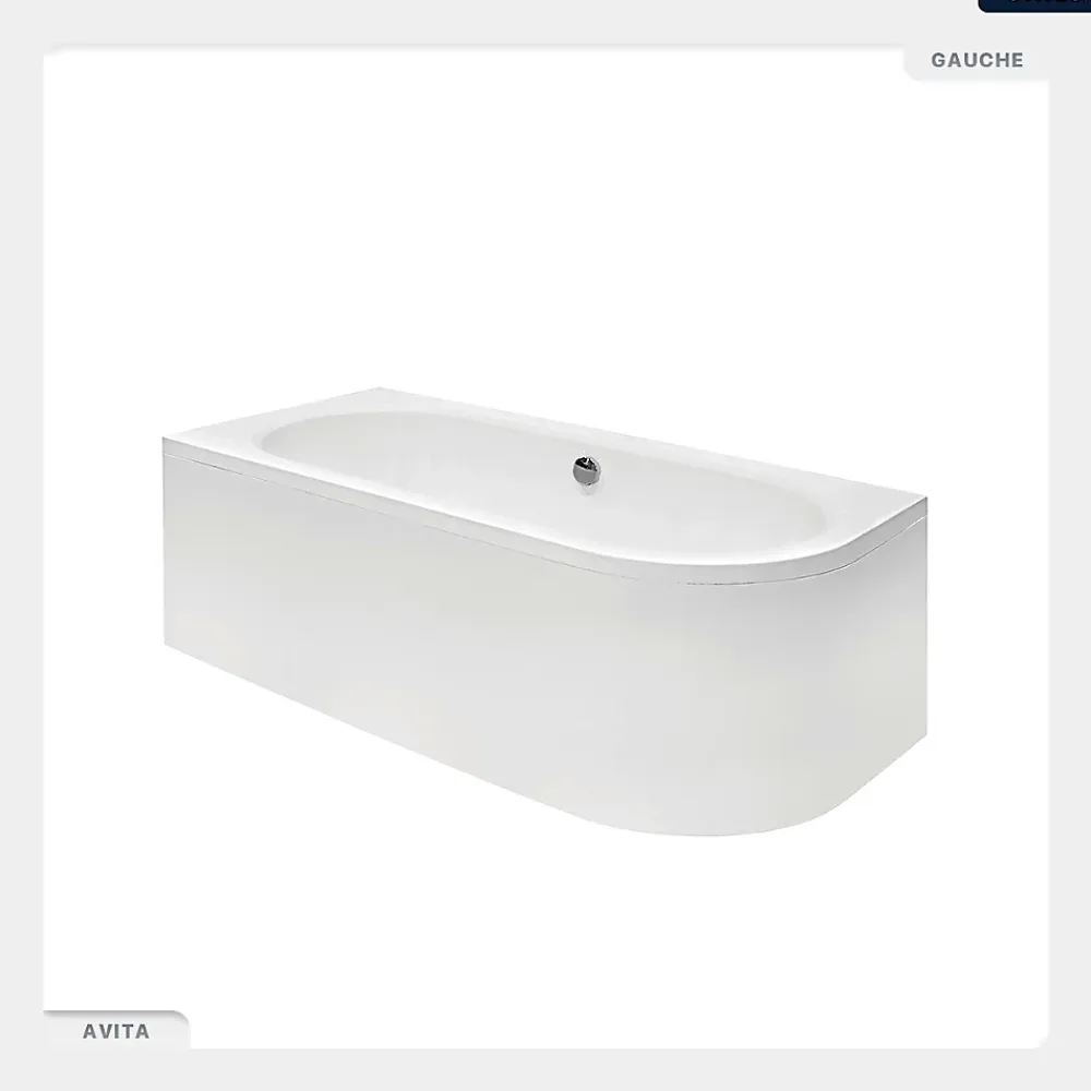 Baignoire Asymétrique|Besco Baignoire asymétrique - 170 x 75 cm - Gauche - avec Habillage - Pieds - Vidage Chrome - AVITA