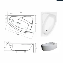 Besco Baignoire asymétrique - 150 x 95 cm - Droite - sans Habillage - avec Pieds - Vidage Chrome - RIMA