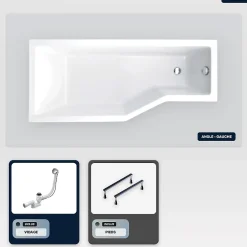 Besco Baignoire asymétrique - 150 x 75 cm - Gauche - sans Habillage - avec Pieds - Vidage Chrome - INTEGRA