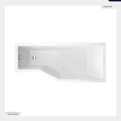 Baignoire Asymétrique|Besco Baignoire asymétrique - 170 x 75 cm - Droite - avec Tablier - Pieds - Vidage Chrome - INTEGRA
