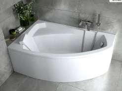 Baignoire Asymétrique|Besco Baignoire asymétrique - 150 x 95 cm - Gauche - avec Tablier - Pieds - Vidage Chrome - RIMA