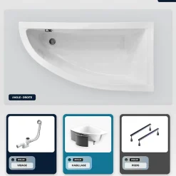 Baignoire Asymétrique|Besco Baignoire asymétrique - 140 x 70 cm - Droite - avec Habillage - Pieds - Vidage Chrome - PRAKTIKA