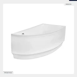 Baignoire Asymétrique|Besco Baignoire asymétrique - 140 x 70 cm - Droite - avec Habillage - Pieds - Vidage Chrome - PRAKTIKA