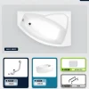 Baignoire Asymétrique|Besco Baignoire asymétrique - 130 x 85 cm - Droite - avec Tablier - Pieds - Repose-tête - Vidage Chrome - RIMA