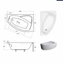Baignoire Asymétrique|Besco Baignoire asymétrique - 130 x 85 cm - Droite - avec Tablier - Pieds - Repose-tête - Vidage Chrome - RIMA