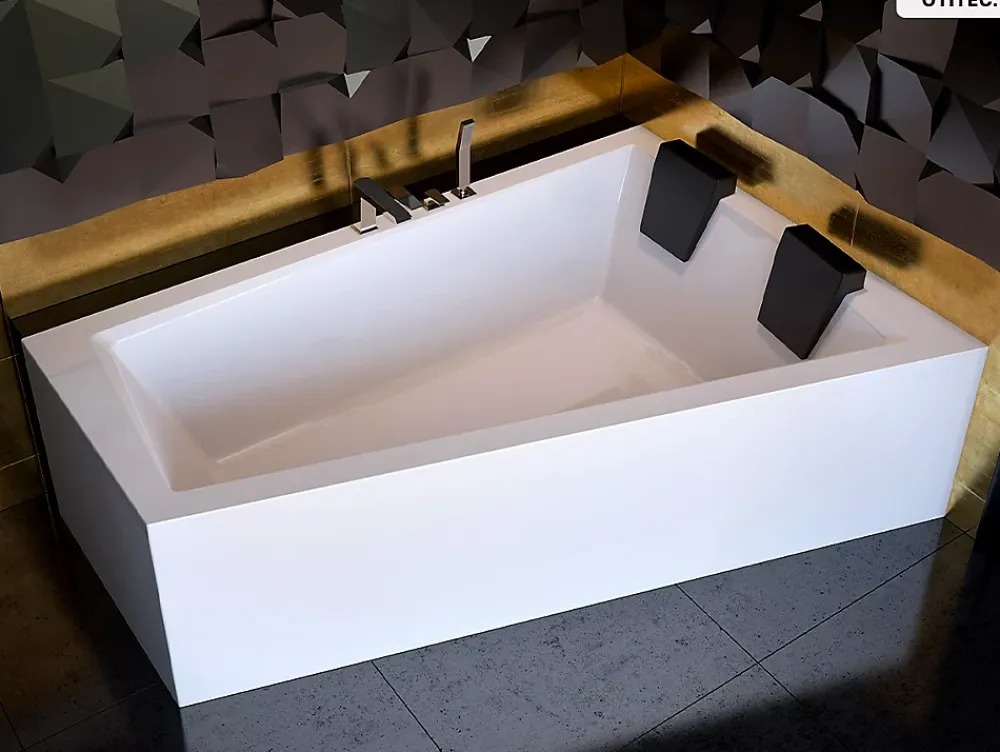 Baignoire Asymétrique|Besco Baignoire asymétrique - 180 x 125 cm - Droite - sans Habillage - avec Pieds - Étagère bambou - Vidage Chrome - INTIMA DUO