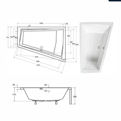 Baignoire Asymétrique|Besco Baignoire asymétrique - 180 x 125 cm - Droite - sans Habillage - avec Pieds - Étagère bambou - Vidage Chrome - INTIMA DUO
