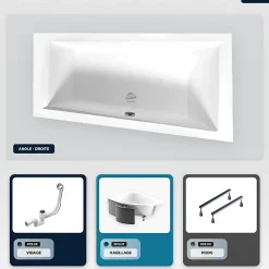 Besco Baignoire asymétrique - 150 x 85 cm - Droite - avec Habillage - Pieds - Vidage Chrome - INTIMA