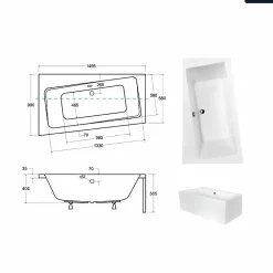 Baignoire Asymétrique|Besco Baignoire asymétrique - 150 x 90 cm - Gauche - sans Habillage - avec Pieds - Vidage Chrome - INFINITY
