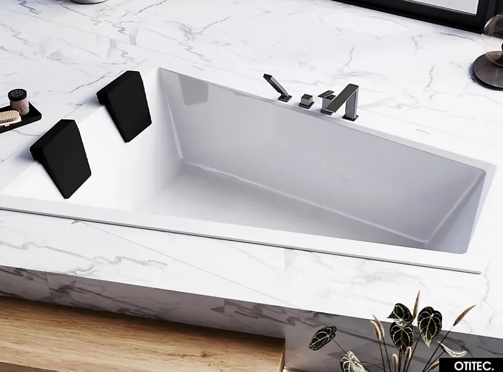 Besco Baignoire Asymétrique à Encastrer - 170 x 125 cm - GAUCHE - INTIMA DUO SLIM - 2 REPOSE-TÊTES OFFERTS