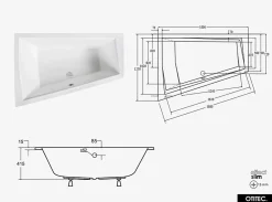 Baignoire Asymétrique|Besco Baignoire Asymétrique à Encastrer - 180 x 125 cm - GAUCHE - INTIMA DUO SLIM - 2 REPOSE-TÊTES OFFERTS