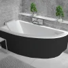 Besco Baignoire asymétrique + tablier noir + repose tête - PRAKTIKA - 150 x 70 cm - Gauche