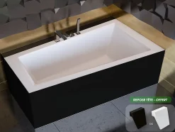 Besco Baignoire asymétrique + tablier noir + repose tête - INTIMA - 150 x 85 cm - Droite