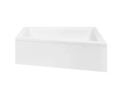 Besco Baignoire asymétrique + tablier noir + repose tête - INTIMA - 150 x 85 cm - Droite