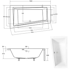 Baignoire Asymétrique|Besco Baignoire asymétrique + tablier blanc + repose tête - INTIMA - 160 x 90 cm - Gauche