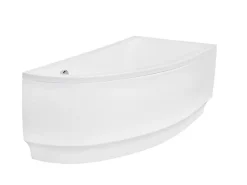 Besco Baignoire asymétrique + tablier blanc + repose tête - PRAKTIKA - 140 x 70 cm - Gauche