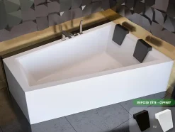 Besco Baignoire asymétrique + tablier blanc + repose tête - INTIMA DUO - 180 cm x 125 cm - Droite