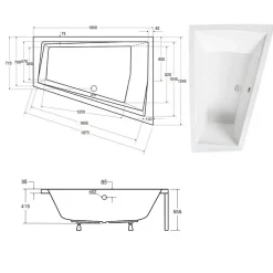 Besco Baignoire asymétrique + tablier blanc + repose tête - INTIMA DUO - 180 cm x 125 cm - Droite