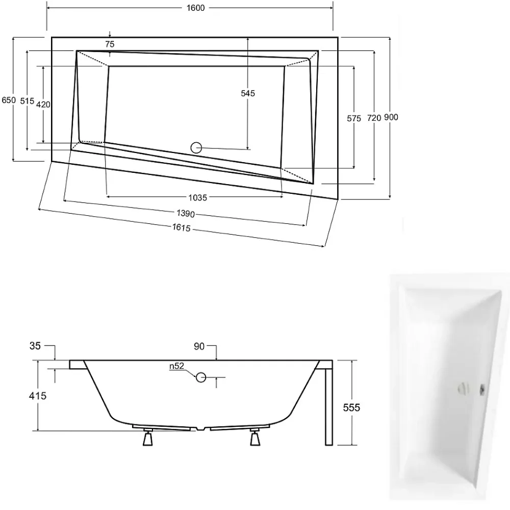 Baignoire Asymétrique|Besco Baignoire asymétrique + tablier blanc + repose tête - INTIMA - 150 x 85 cm - Droite