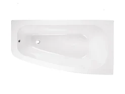 Baignoire Asymétrique|Besco Baignoire asymétrique + tablier blanc + repose tête - LUNA - 150 x 80 cm - Droite