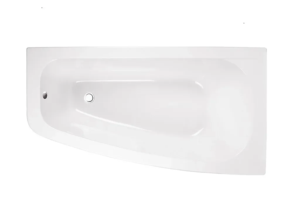 Baignoire Asymétrique|Besco Baignoire asymétrique + tablier blanc + repose tête - LUNA - 150 x 80 cm - Droite