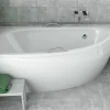 Besco Baignoire asymétrique + tablier blanc + repose tête + poignées - MILENA PREMIUM - 150 x 70 cm - Droite