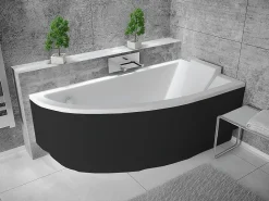Baignoire Asymétrique|Besco Baignoire asymétrique + tablier noir + repose tête - PRAKTIKA - 150 x 70 cm - Droite