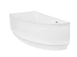 Besco Baignoire asymétrique + tablier blanc + repose tête - PRAKTIKA - 150 x 70 cm - Droite