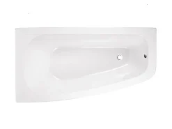 Baignoire Asymétrique|Besco Baignoire asymétrique + tablier noir + repose tête - LUNA - 150 x 80 cm - Gauche