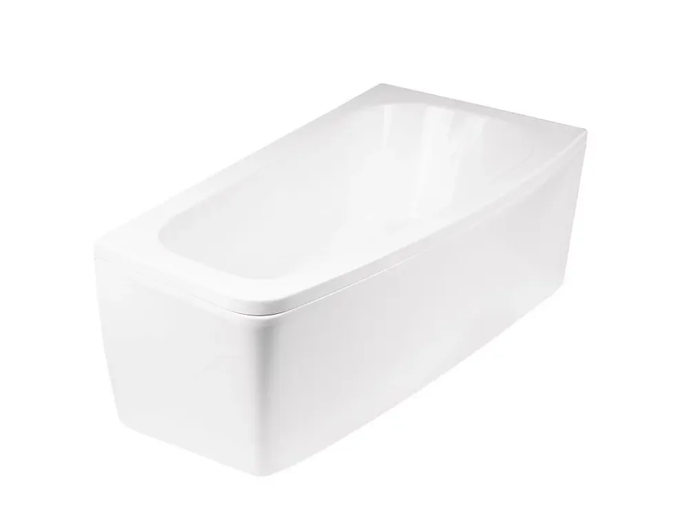 Baignoire Asymétrique|Besco Baignoire asymétrique + tablier noir + repose tête - LUNA - 150 x 80 cm - Gauche