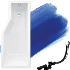 Baignoire D'Angle|Badland Baignoire asymétrique 170 x 75 Droite INTEGRA acrylique blanc, sans Habillage + Pieds + Vidage à chromé