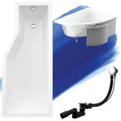 Baignoire D'Angle|Badland Baignoire asymétrique 170 x 75 Droite INTEGRA acrylique blanc + Habillage en polystyrène + Pieds + Vidage à chromé