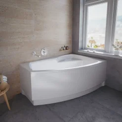 Baignoire D'Angle|Badland Baignoire asymétrique 150 x 90 Droite FRIDA acrylique blanc, sans Habillage + Pieds + Vidage à chromé