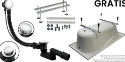 Badland Baignoire asymétrique 170 x 110 Droite DORA acrylique blanc + avec Tablier + Pieds + Vidage à chromé